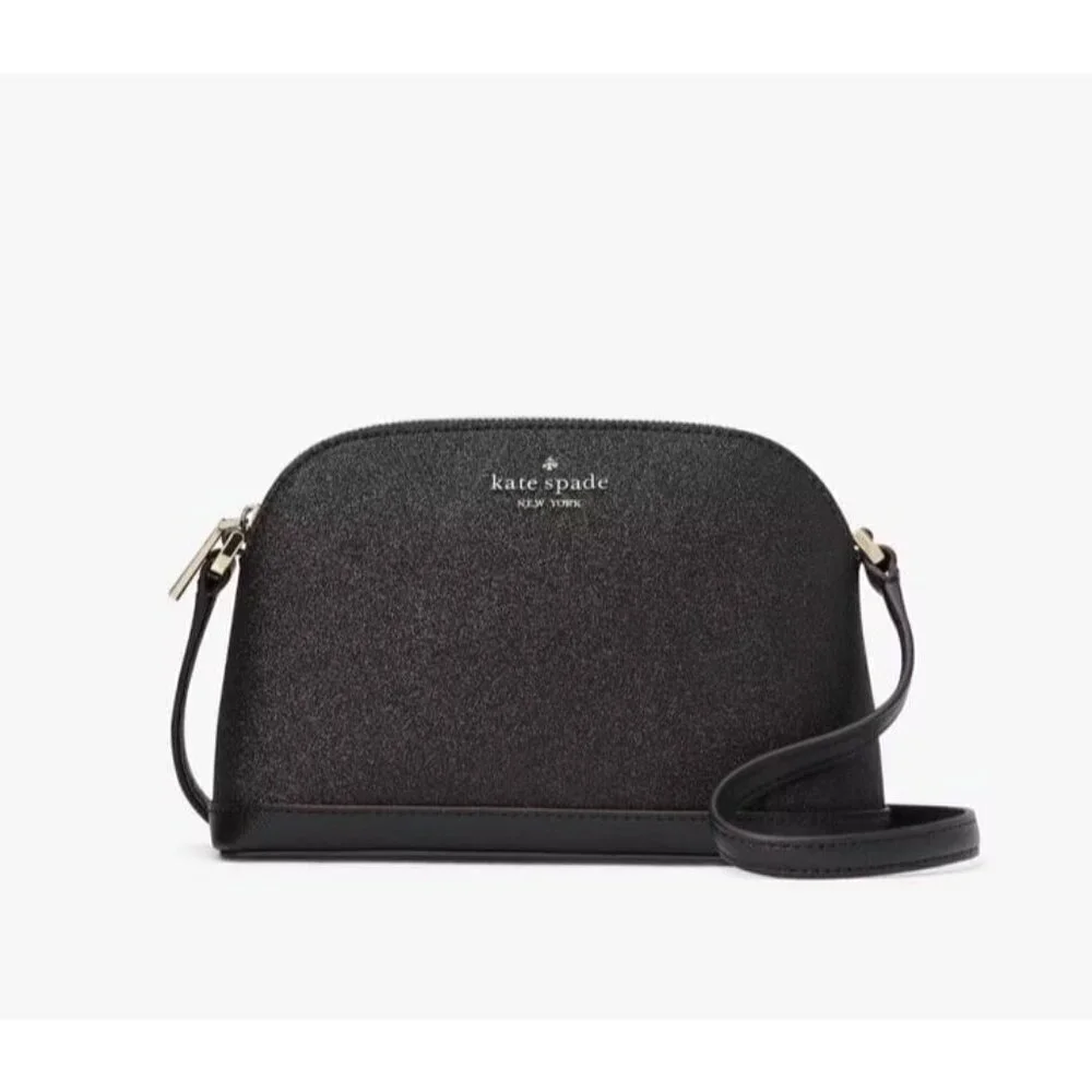NWT Kate Spade New York Tinsel Small Dome Crossbody Bag Black Glitter Purse